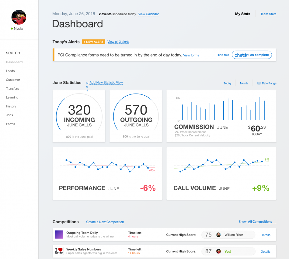 Agent dashboard screenshot.