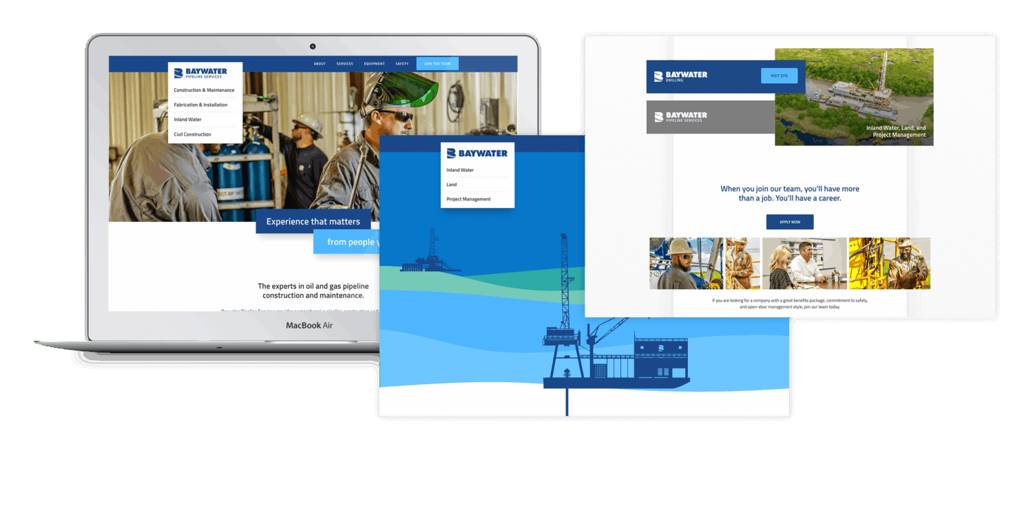 Screen shots of the three Baywater websites.