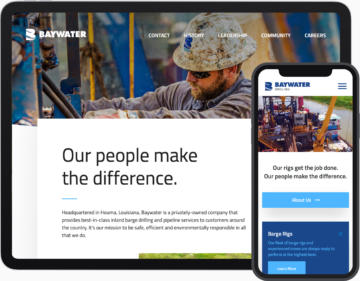 screenshots of baywater websites on digital tablet and smartphone