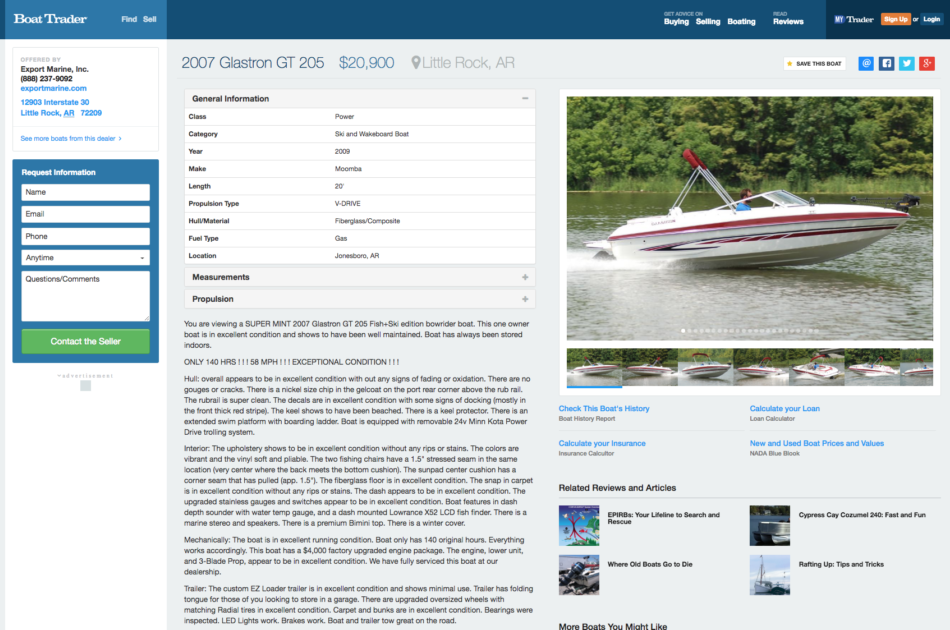 Boat listing page.