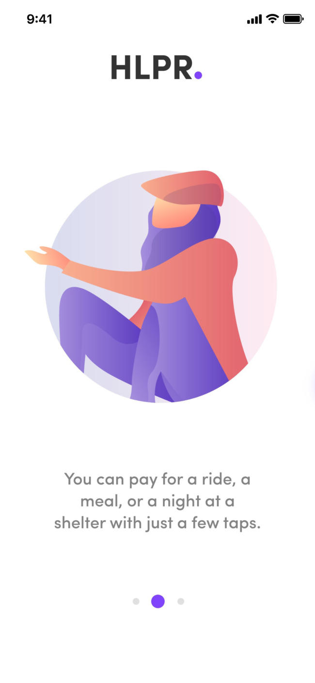 screenshot of hlpr app onboarding 2 of 3