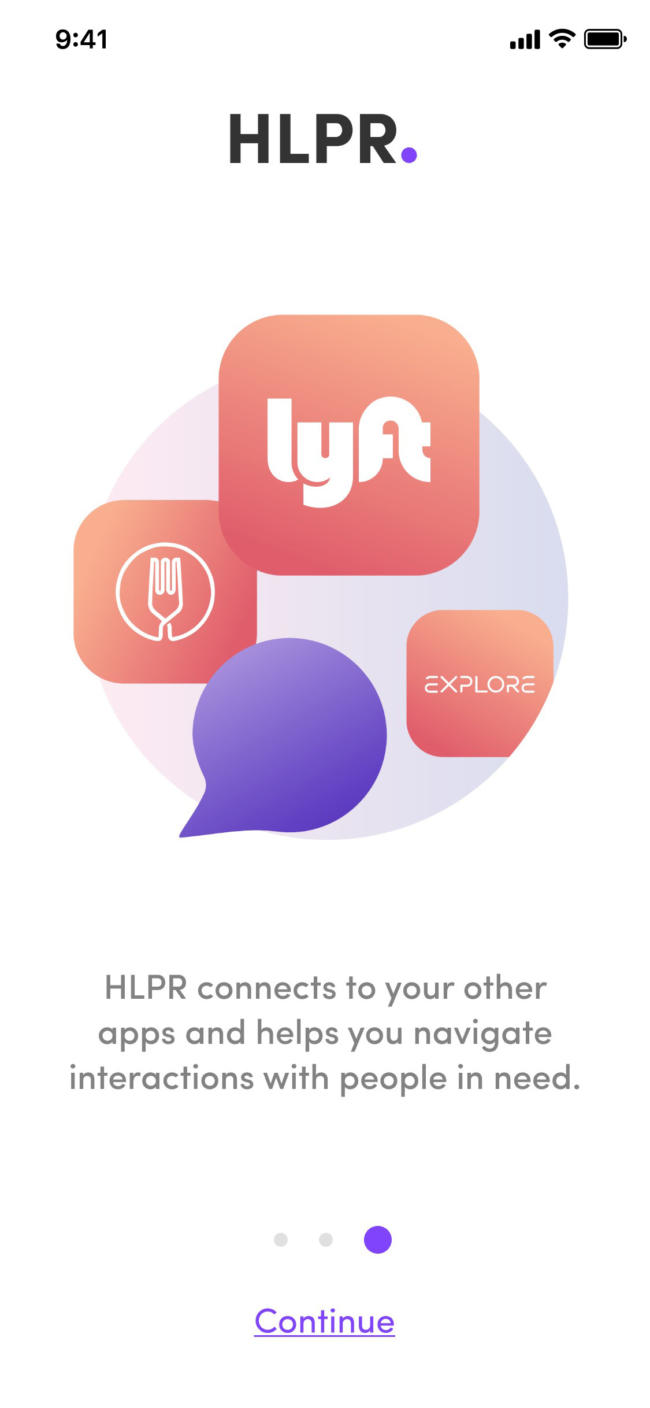 screenshot of hlpr app onboarding 3 of 3