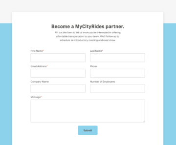 The MyCityRides partner form.