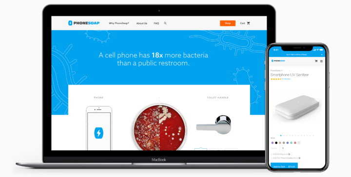 PhoneSoap.com mobile and desktop screenshots.
